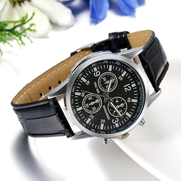 Luxury Fashion Men's Quartz Wrist Watch Dial Leather - Picture 2 of 6